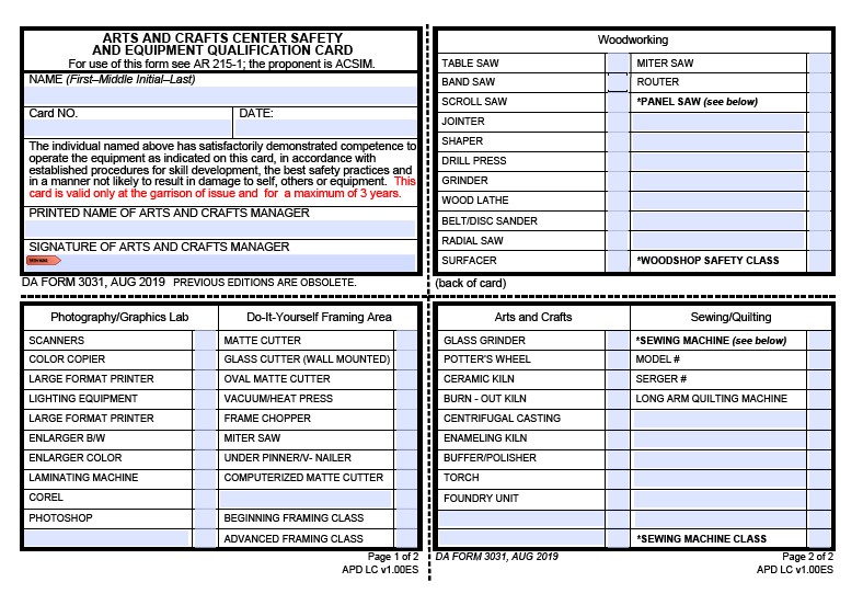DA Form 3031 form preview