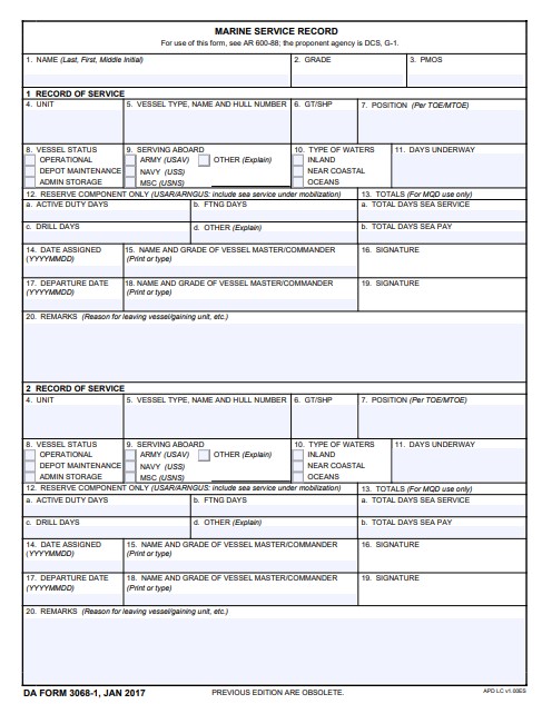 DA Form 3068-1 form preview