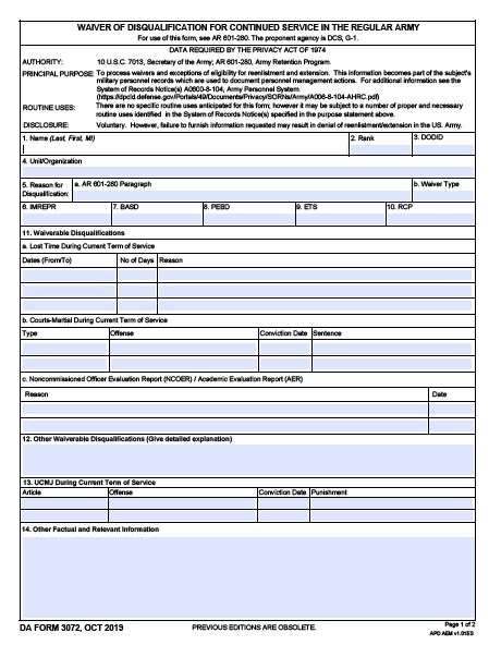 DA Form 3072 form preview