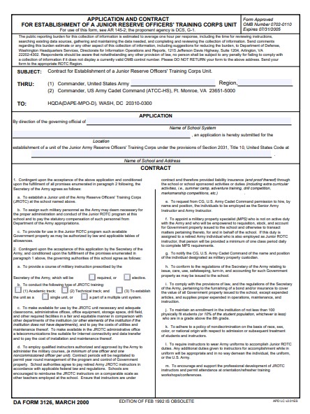 DA Form 3126 form preview