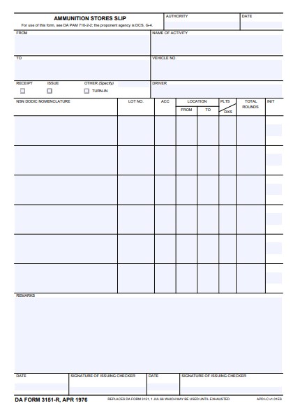 DA Form 3151-R form preview