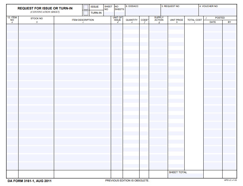 DA Form 3161-1 form preview