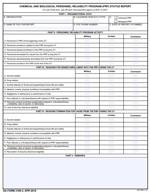 DA Form 3180-3 form preview