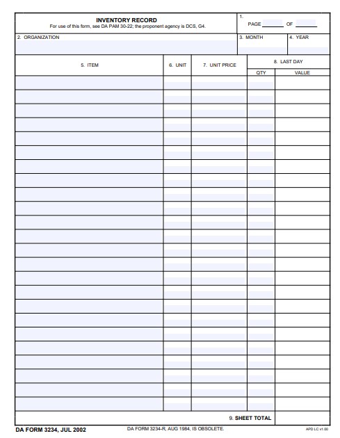 DA Form 3234 form preview