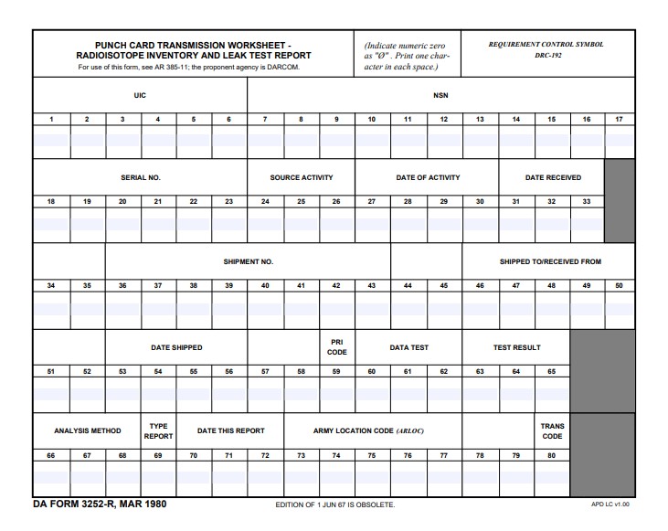 DA Form 3252-R form preview