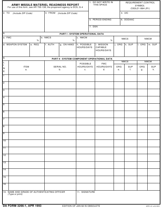 DA Form 3266-1 form preview