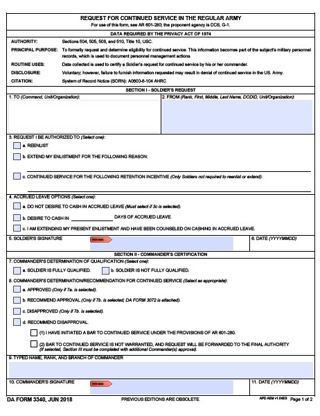 DA Form 3340 form preview