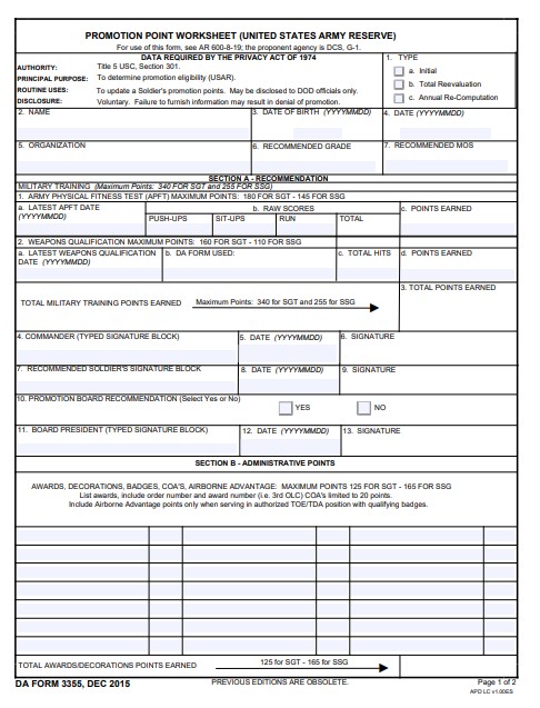 DA Form 3355 form preview