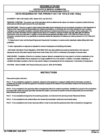 DA Form 3437 form preview
