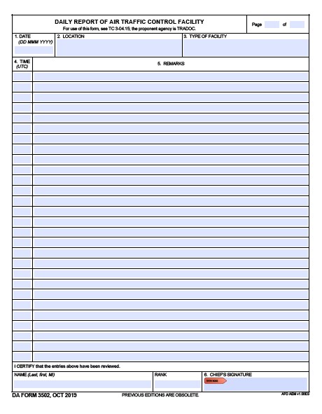 DA Form 3502 form preview