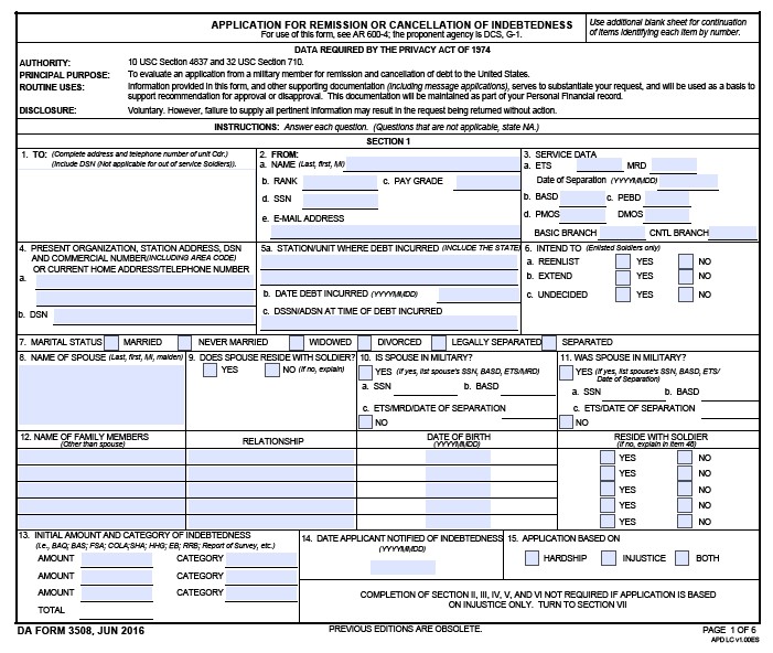 DA Form 3508 form preview