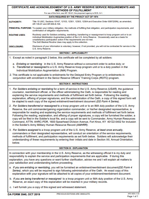 DA Form 3540 form preview