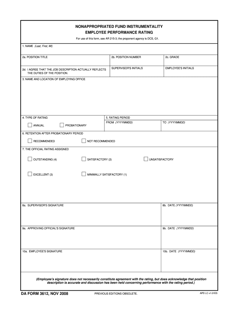 DA Form 3612 form preview