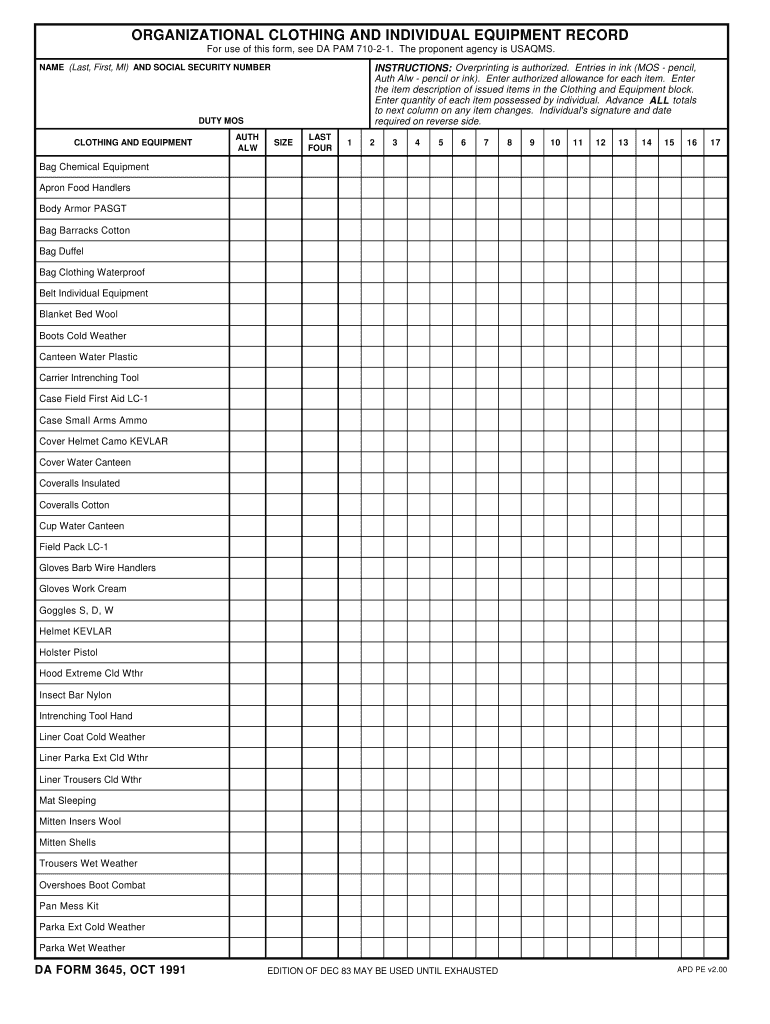 DA Form 3645 form preview