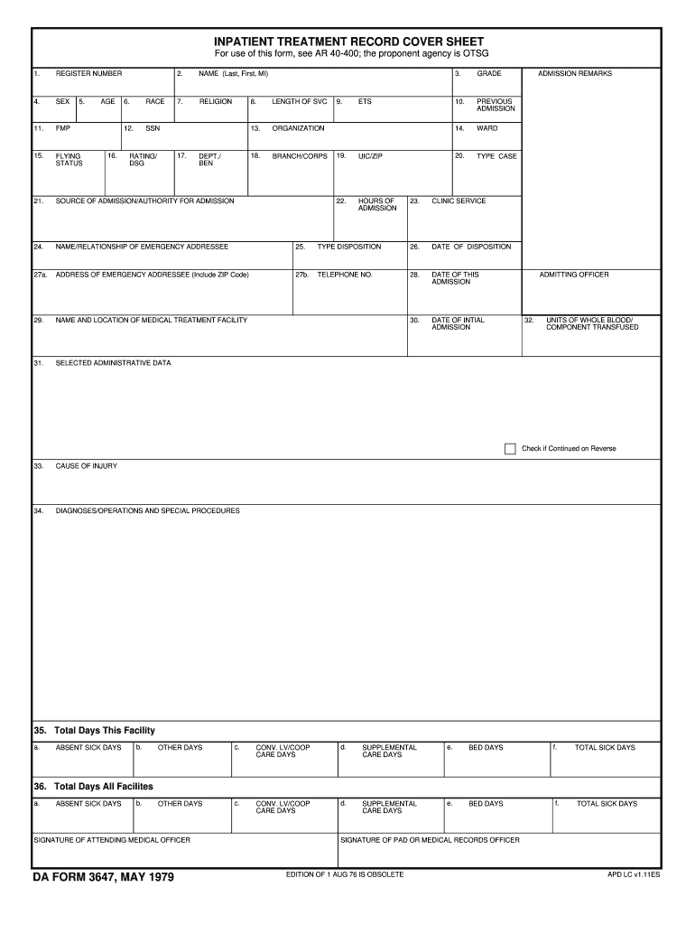 DA Form 3647 form preview