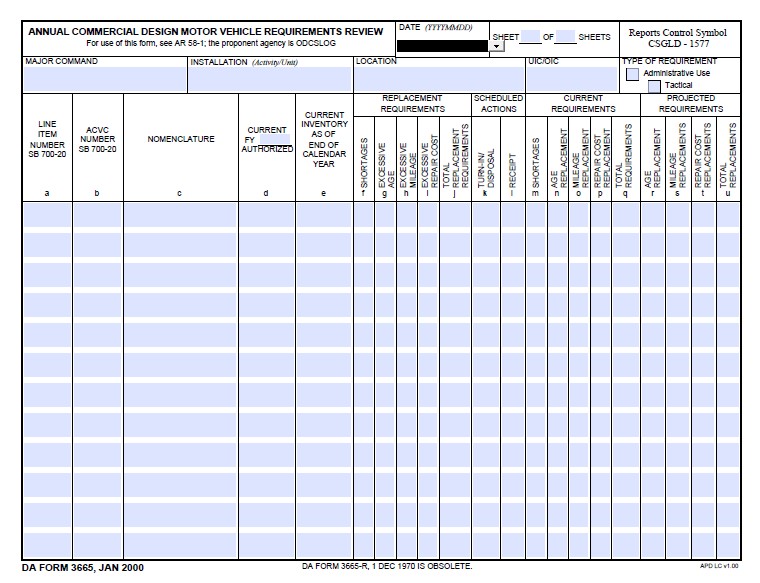 DA Form 3665 form preview