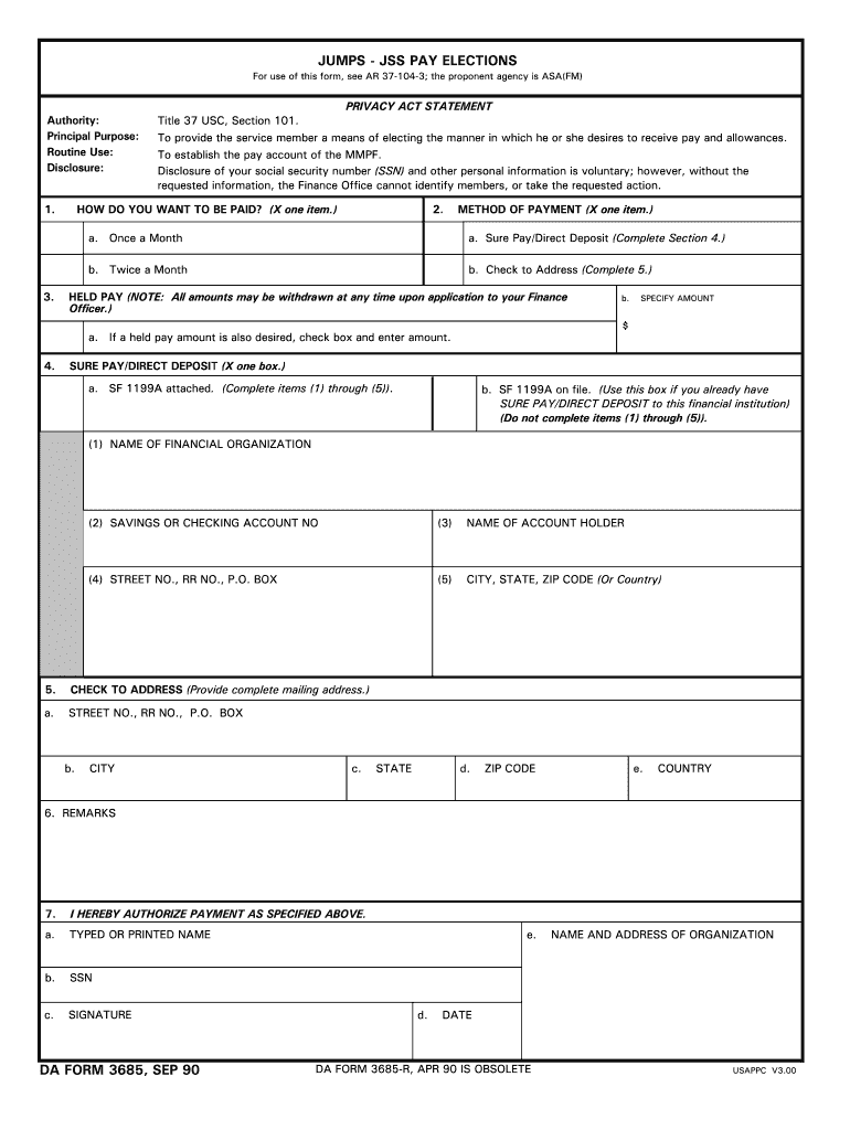 DA Form 3685 form preview