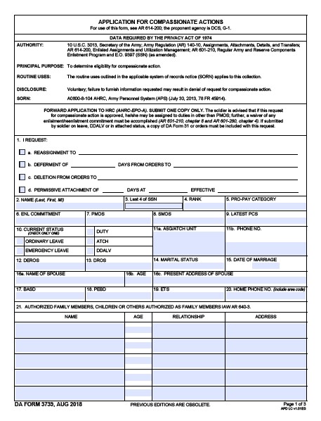 DA Form 3739 form preview