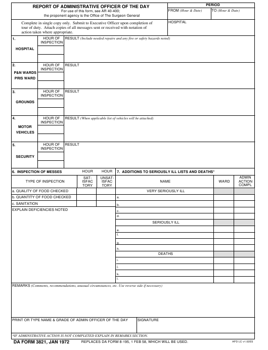 DA Form 3821 form preview