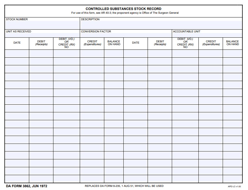 DA Form 3862 form preview