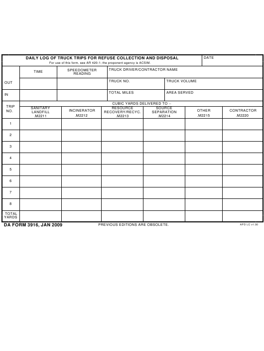 DA Form 3916 form preview