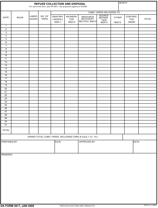 DA Form 3917 form preview