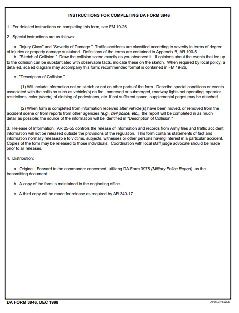 DA Form 3946 form preview