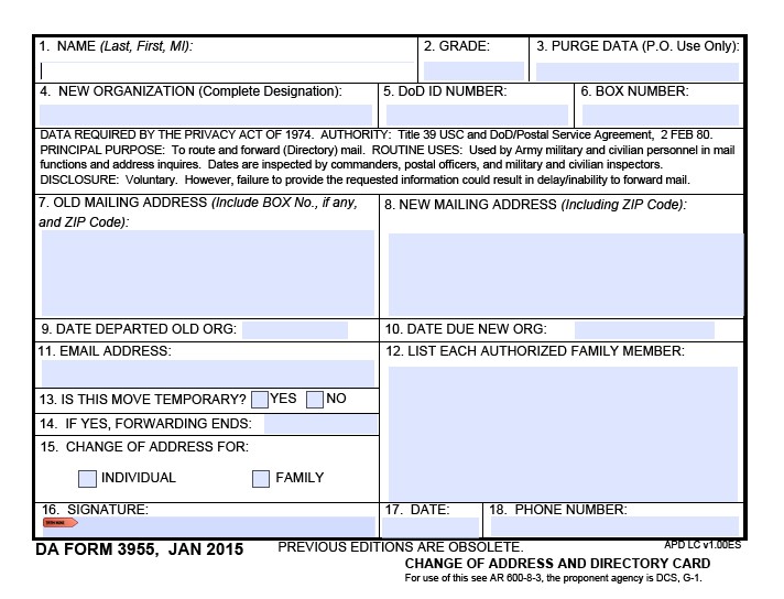 DA Form 3955 form preview