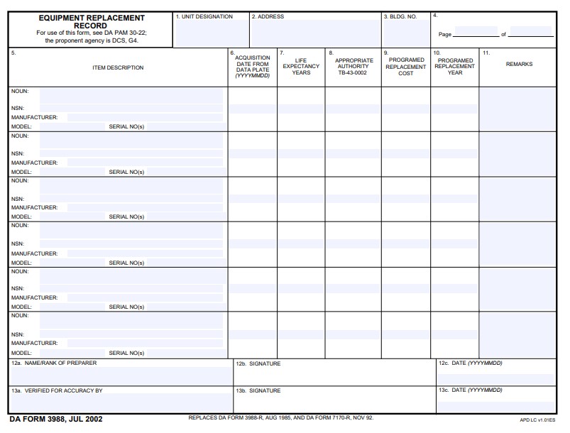 DA Form 3988 form preview