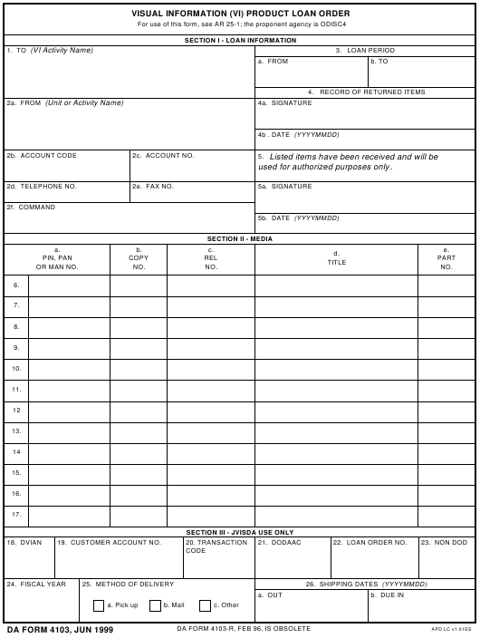 DA Form 4103 form preview