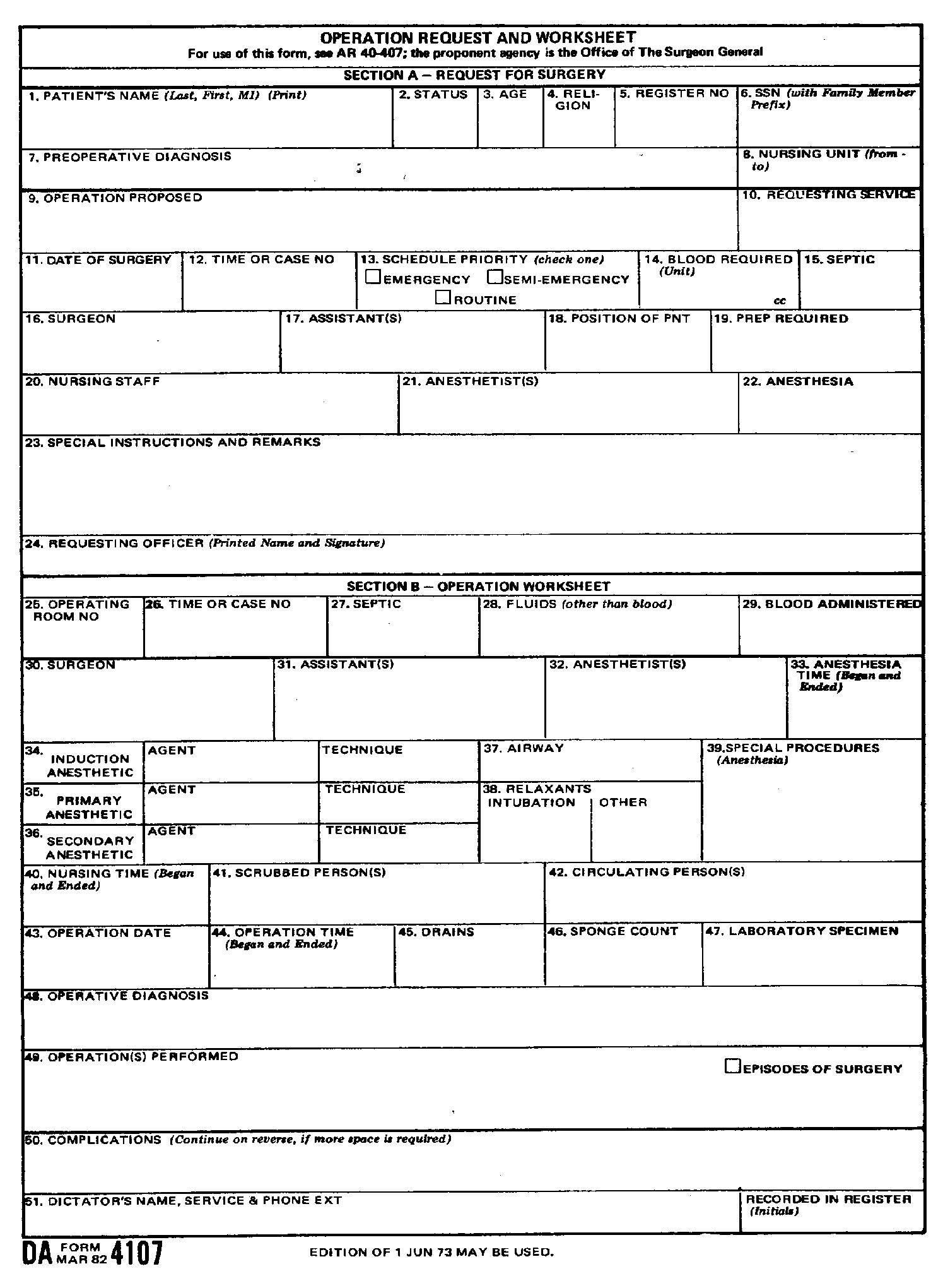 DA Form 4107 form preview