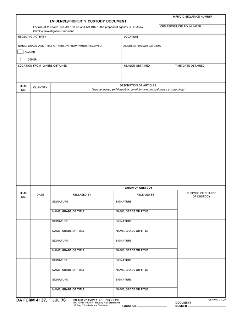 DA Form 4137 form preview