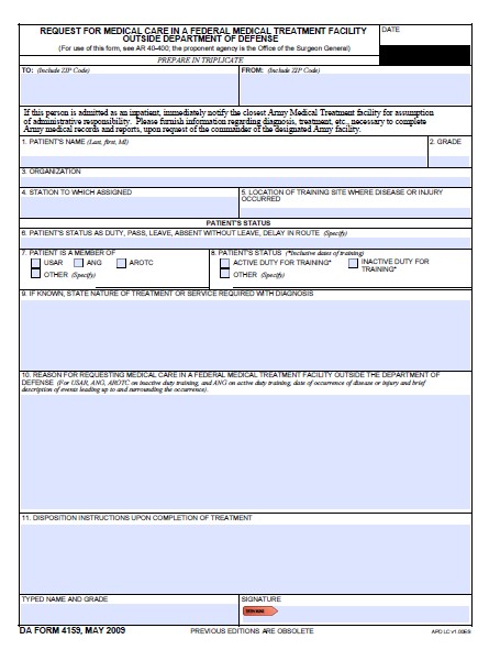 DA Form 4159 form preview