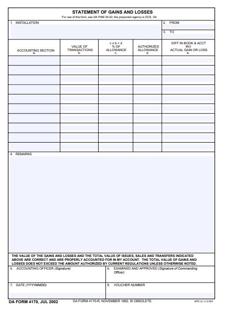 DA Form 4170 form preview