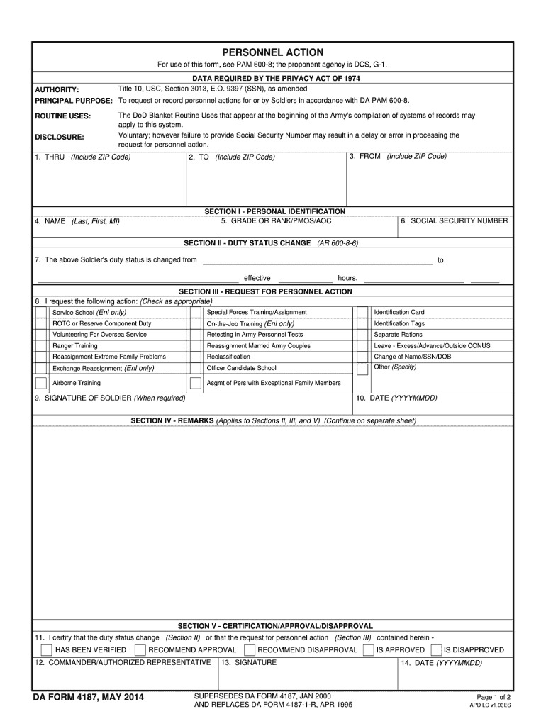 DA Form 4187 form preview