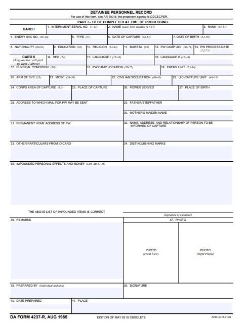DA Form 4237-R form preview