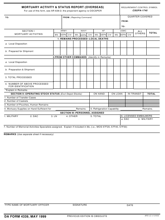 DA Form 4339 form preview
