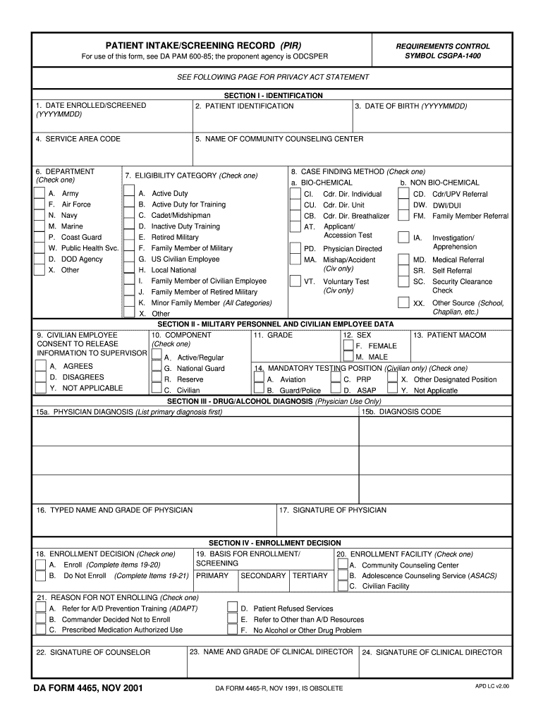 DA Form 4465 form preview