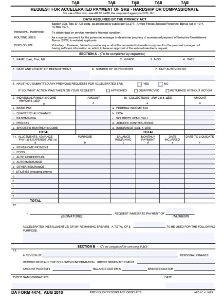 DA Form 4474 form preview