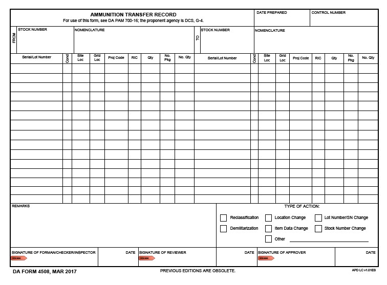 DA Form 4508 form preview