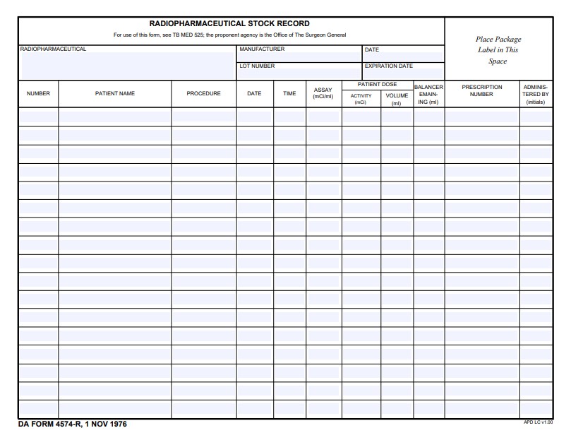 DA Form 4574-R form preview