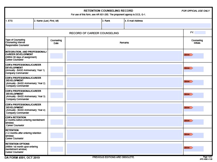 DA Form 4591 form preview