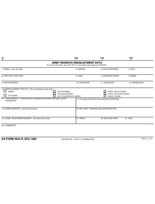 DA Form 4644-R form preview