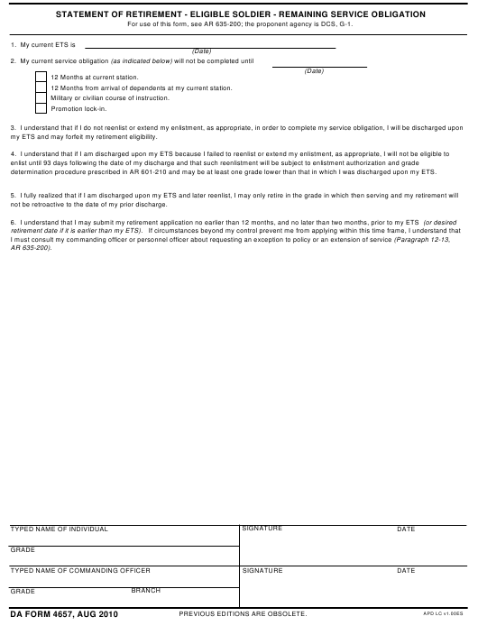 DA Form 4657 form preview