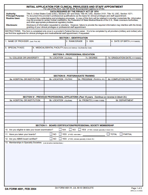 DA Form 4691 form preview