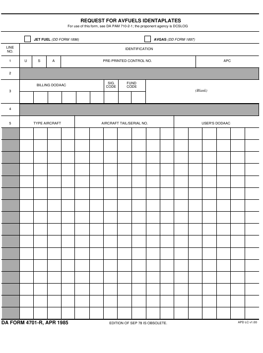 DA Form 4701-R form preview