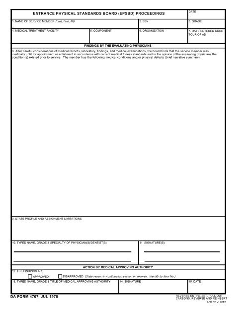 DA Form 4707 form preview