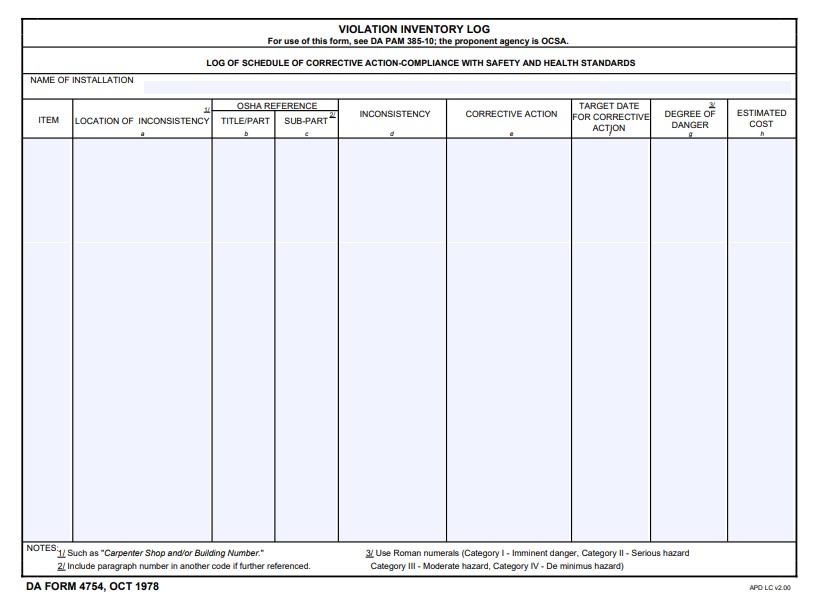 DA Form 4754 form preview