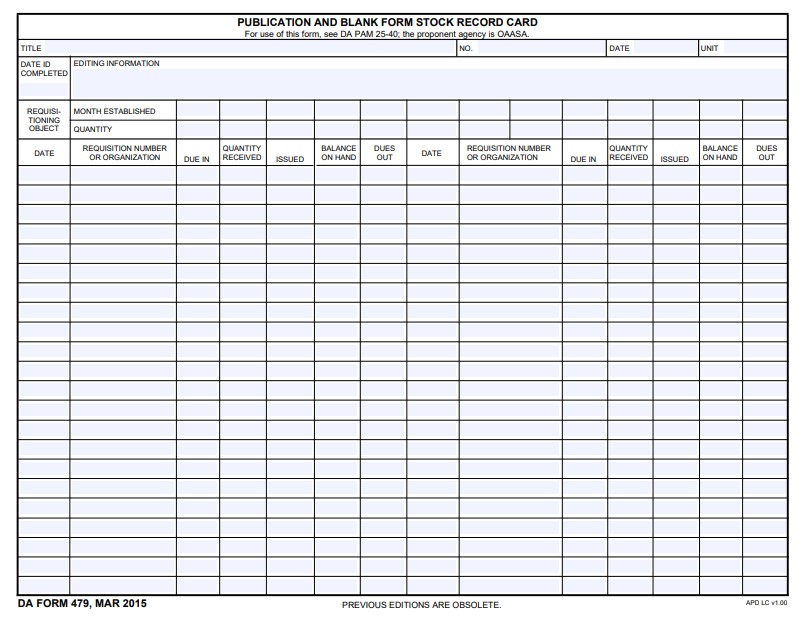 DA Form 479 form preview