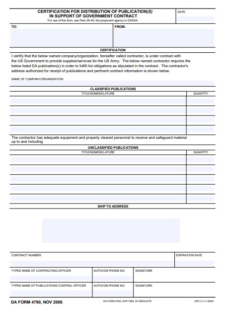 DA Form 4790 form preview